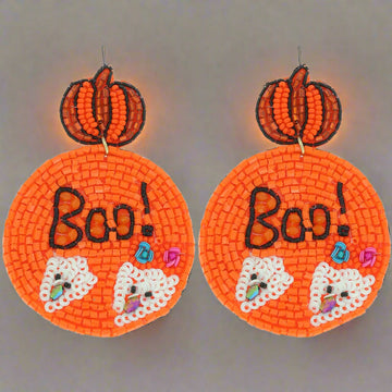 Boo Halloween Ghost Disc Beaded Earrings