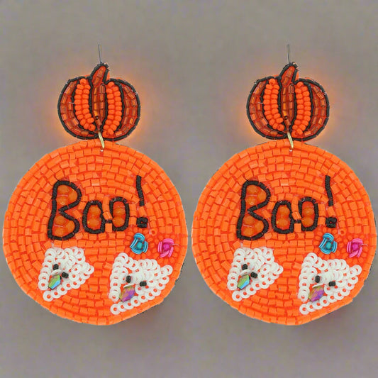 Boo Halloween Ghost Disc Beaded Earrings