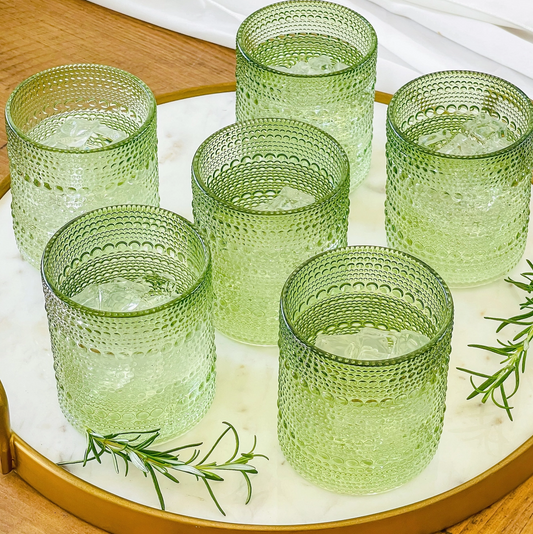 10 oz. Beaded Sage Green Old Fashioned Glasses, Set of 6