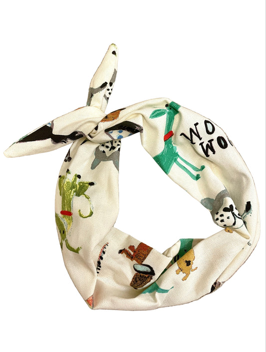 Amanda Bright Designs Sherbert Dogs White headband with colorful animal prints on a cream background headband for women pet lovers agility trainers