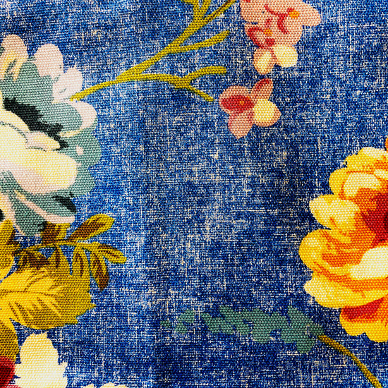 Amanda Bright Designs Betty Crocker Apron blue floral spring flowers mauve peach oversized blooms cotton fabric pattern