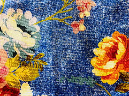 Amanda Bright Designs Betty Crocker Apron blue floral spring flowers mauve peach oversized blooms cotton fabric pattern