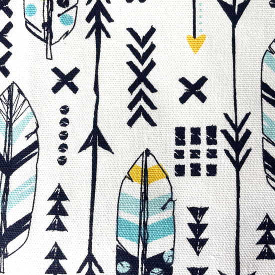 Two Medium Sized Ladies Candace hippie boho style kitchen baking cooking gardening apron feathers and arrows navy blue and gold apron pattern