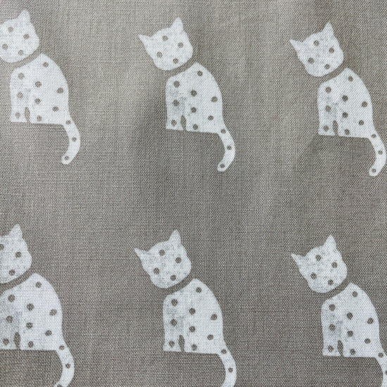 Two Medium Sized Ladies Cleo white cat gray background kitchen animal lovers apron farmhouse style fabric pattern
