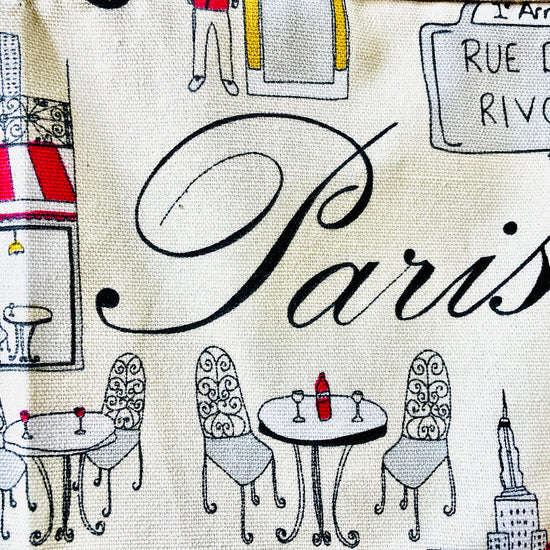 Two Medium Sized Ladies Evelyn Apron London New York City Paris skyscrapers cafe streets cityscape icon midcentury travel apron fabric pattern