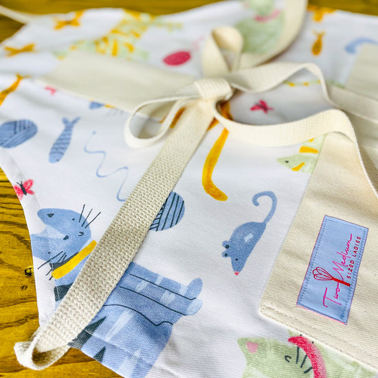 Two Medium Sized Ladies cat and mouse periwinkle kitchen apron Hannah