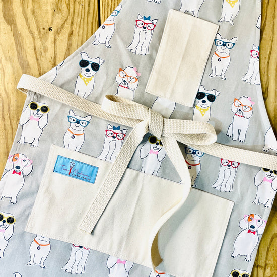 Two Medium Sized Ladies Coco Apron Little white dog fanatic dress up sunglasses hair bow neckties apron