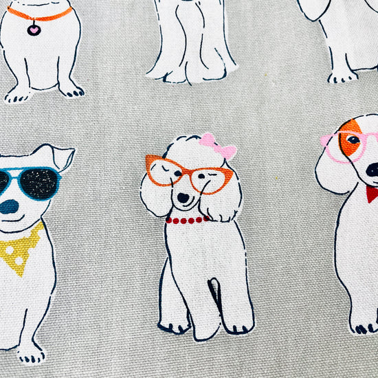 Two Medium Sized Ladies Coco Apron Little white dog fanatic dress up sunglasses hair bow neckties fabric pattern