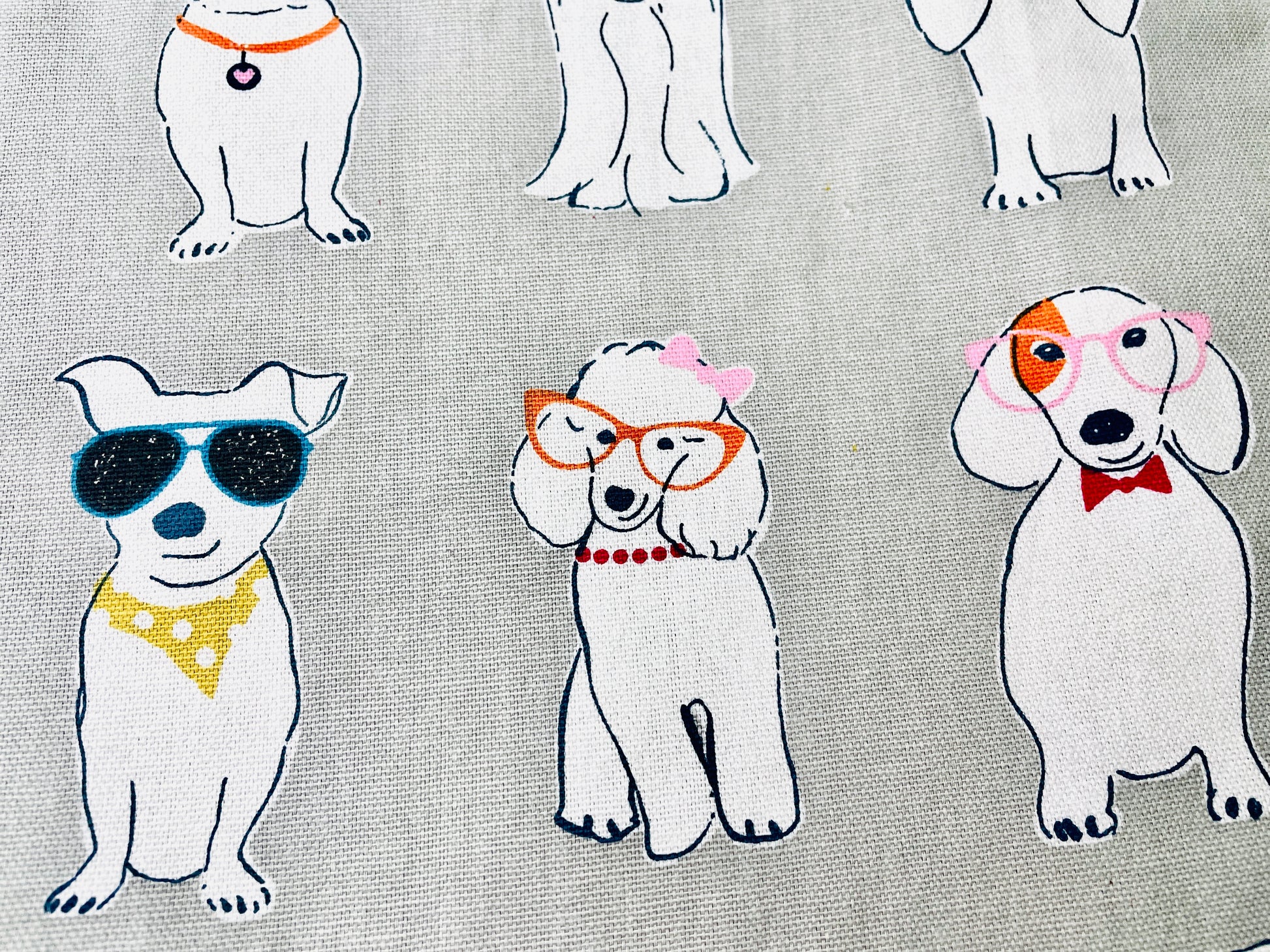 Two Medium Sized Ladies Coco Apron Little white dog fanatic dress up sunglasses hair bow neckties fabric pattern