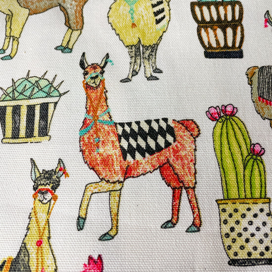 Two Medium Sized Ladies colorful llama apron pattern Isabella
