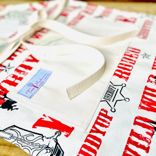 Two Medium Sized Ladies Jane Southwest Apron Wild West Cowboy Horse Cattle Roping Spurs Horseshoes Cowboy Boots Jane Long Mother of Texas