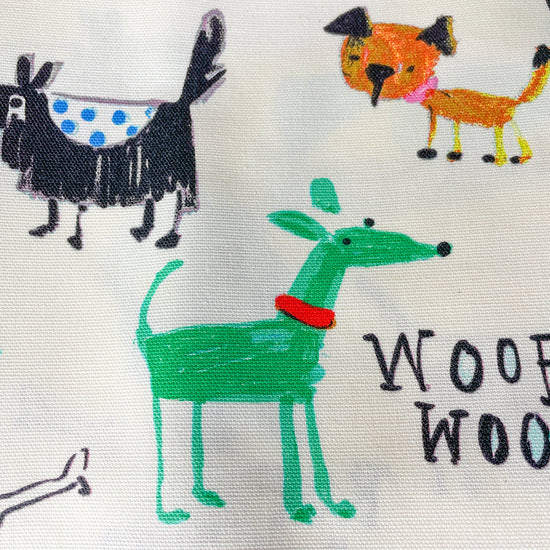 Two Medium Sized Ladies colorful playful dogs apron pattern Maribeth