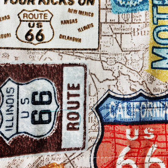 Two Medium Sized Ladies Rhonda Road Trip Route 66 Apron Collection American car travel highway signs map diner Santa Monica California History Kitchen Apron pattern
