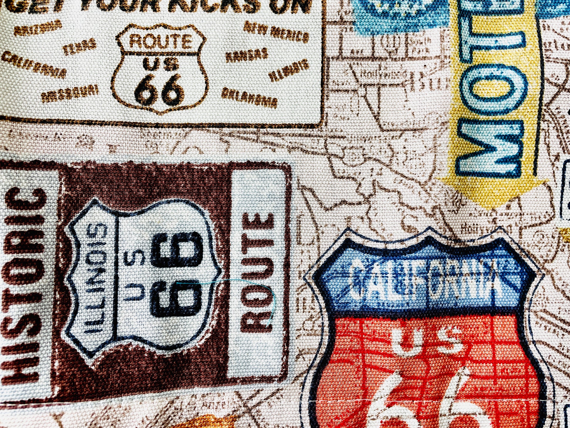 Two Medium Sized Ladies Rhonda Road Trip Route 66 Apron Collection American car travel highway signs map diner Santa Monica California History Kitchen Apron pattern